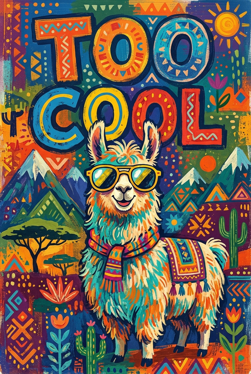 Poster Lama Too Cool, affiche illustration colorée