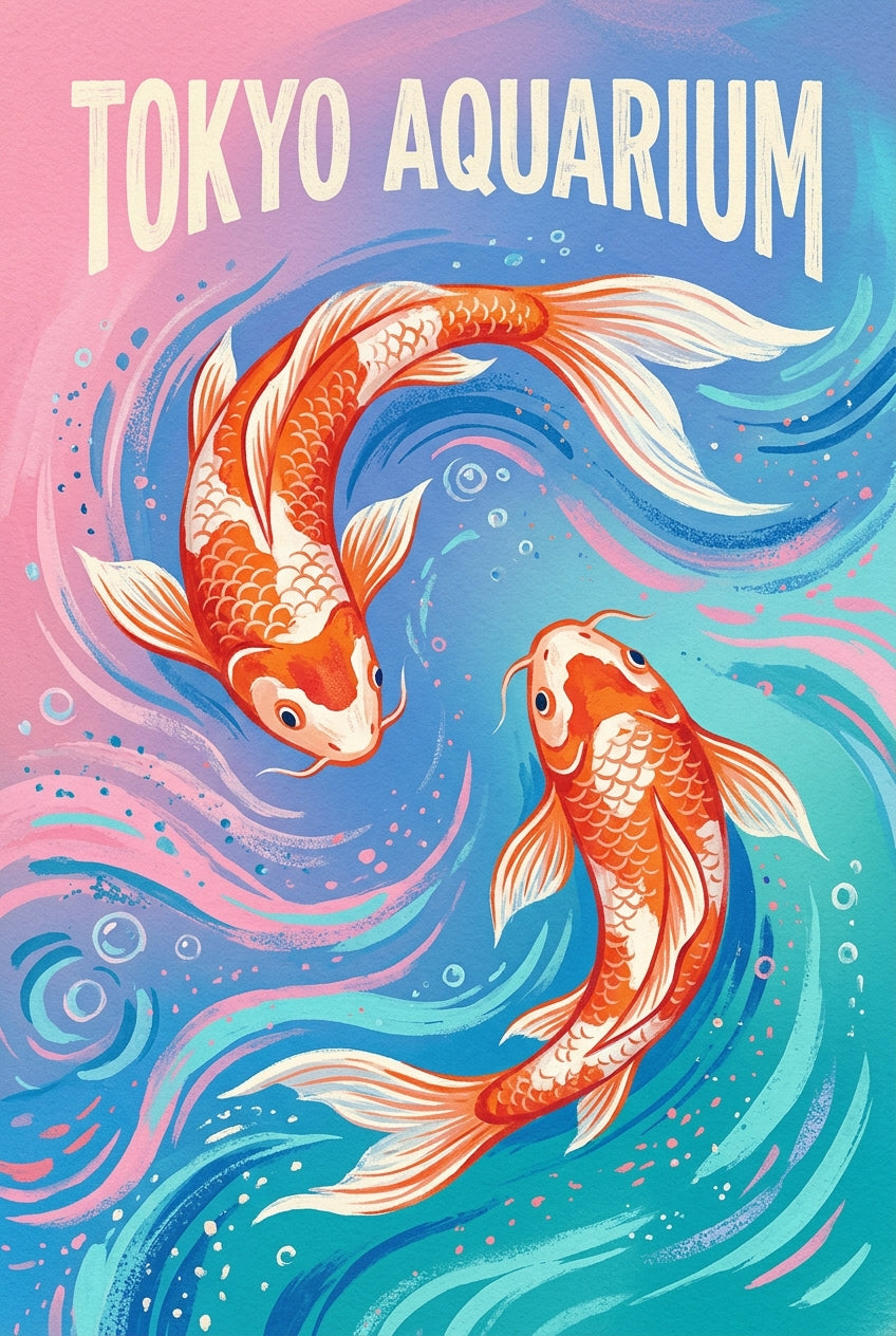 Poster du Tokyo Aquarium, affiche carpes Koï