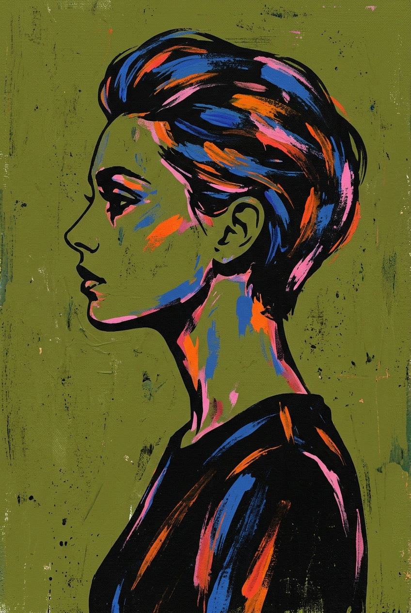 Affiche Portrait de femme, poster profil coloré
