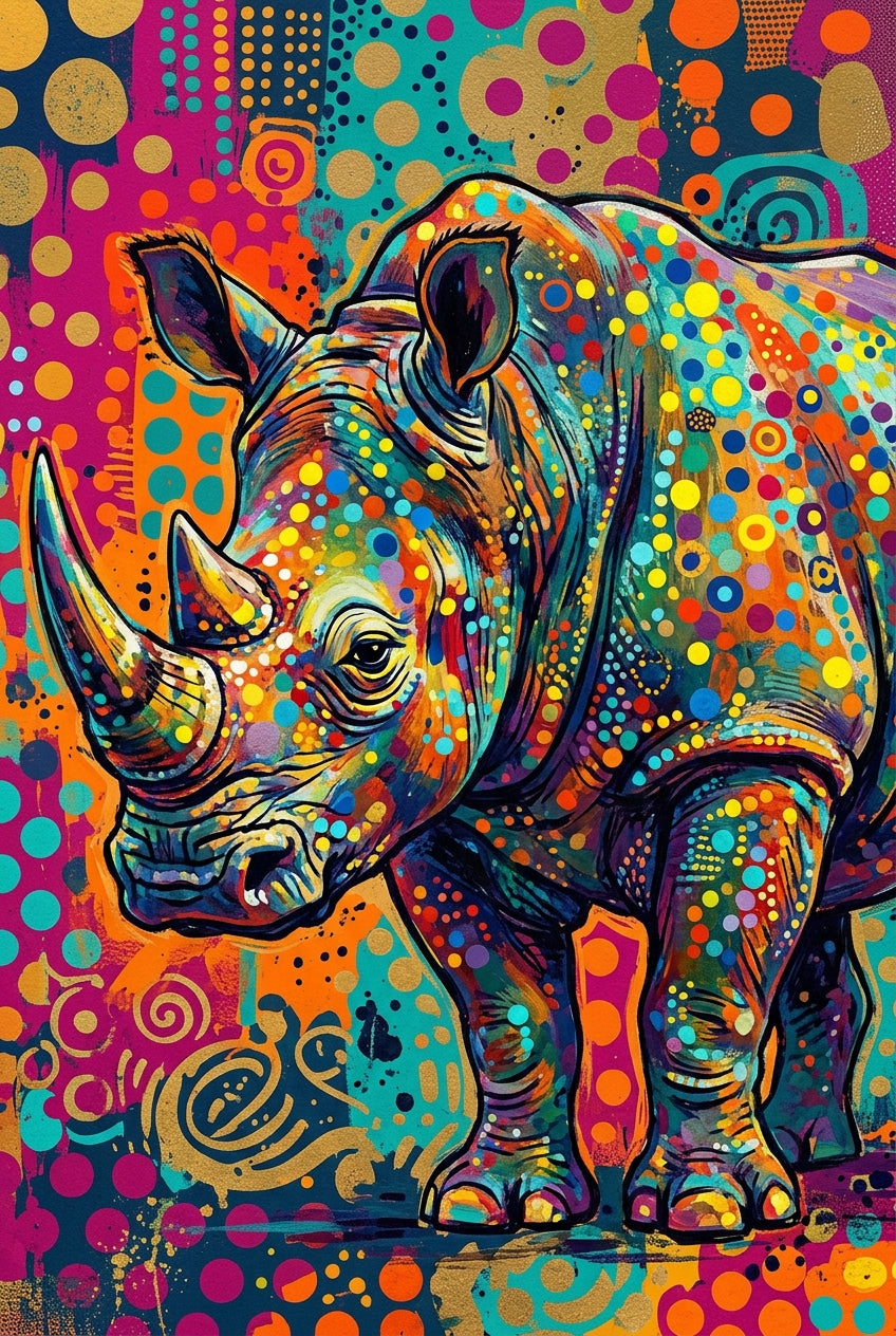 Poster Rhinocéros Pop Art, Affiche Multicolore Vibrant
