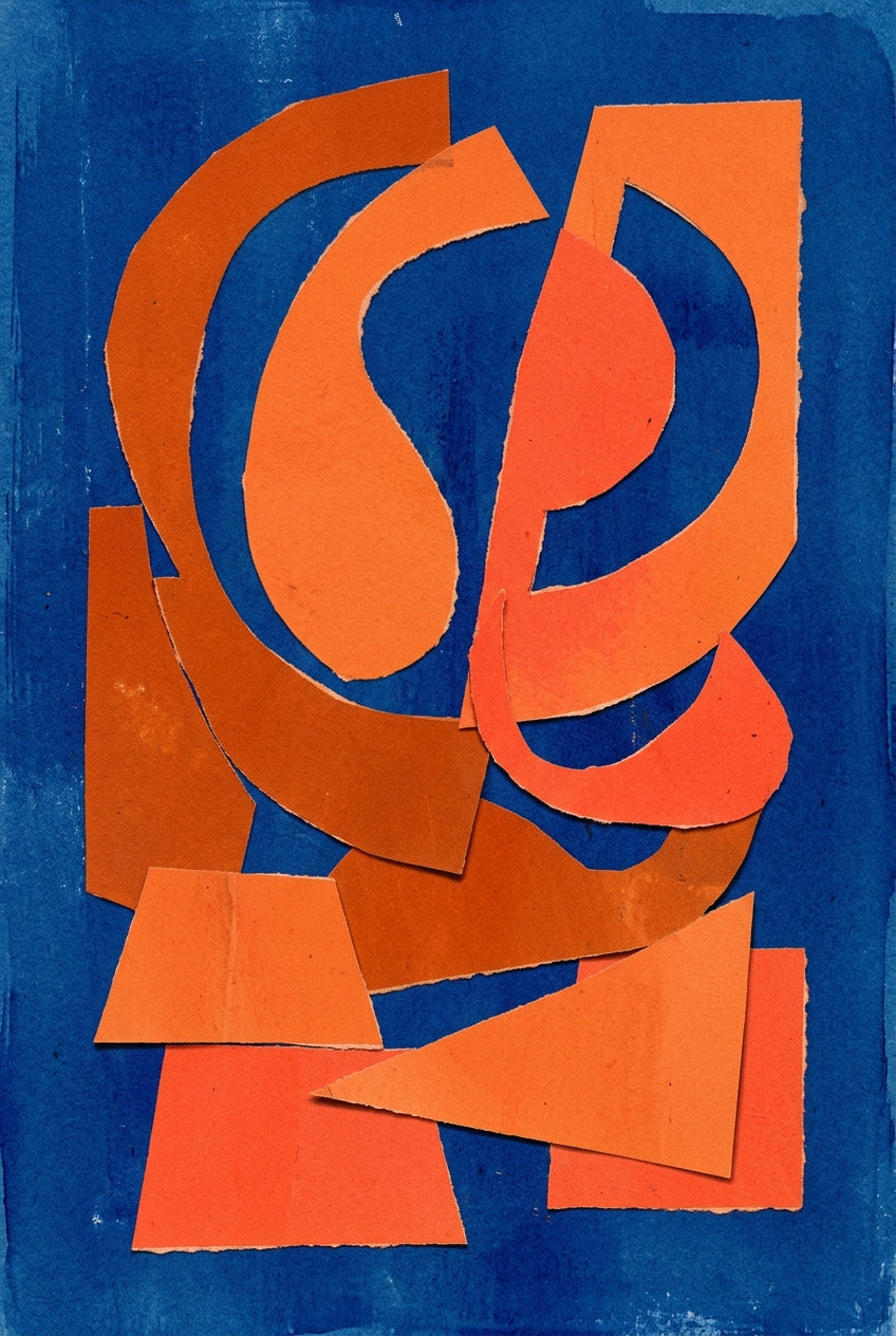 Poster Collage Abstrait, affiche déco salon orange