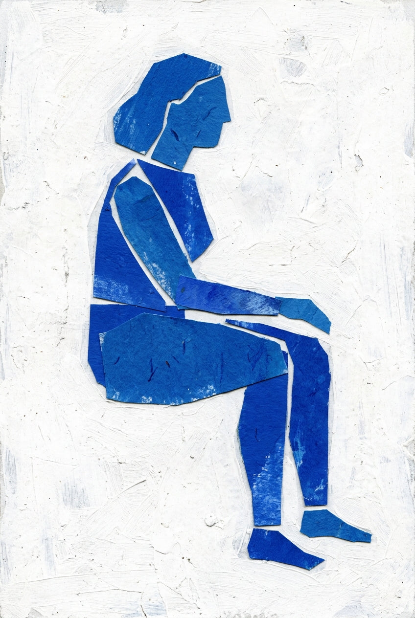 Poster Femme assise bleue, collage de papier découpé