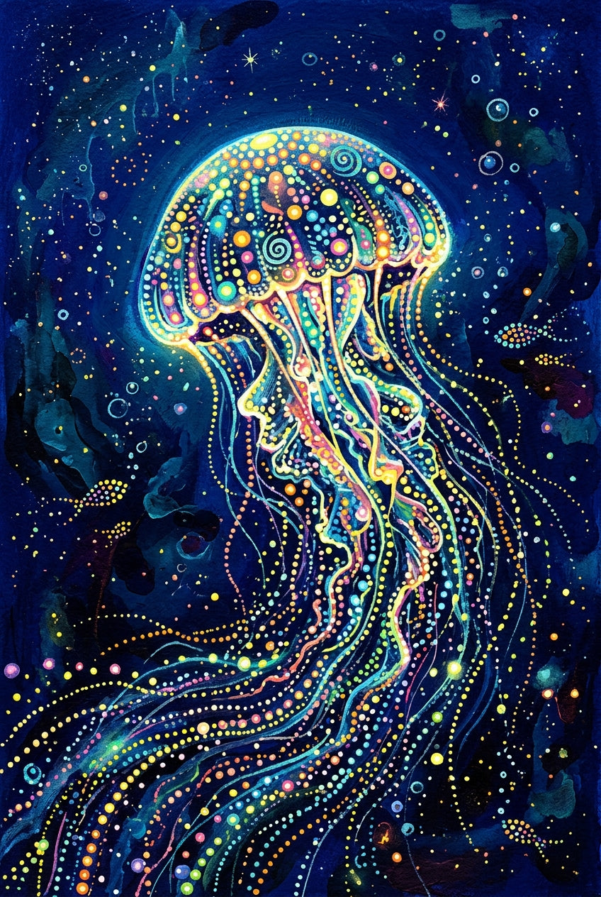 Poster Méduse lumineuse, affiche déco néon