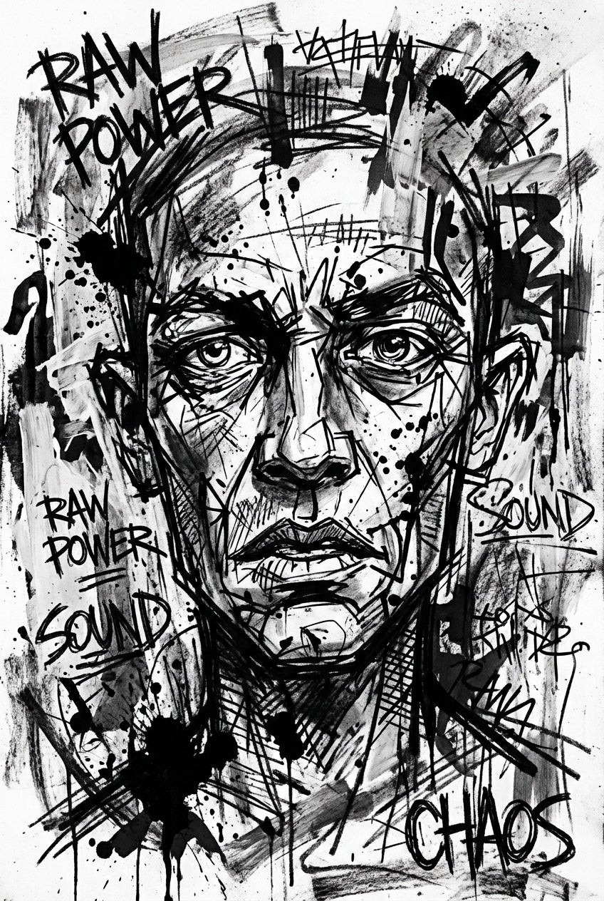 Affiche Iggy Pop, poster style graffiti noir et blanc