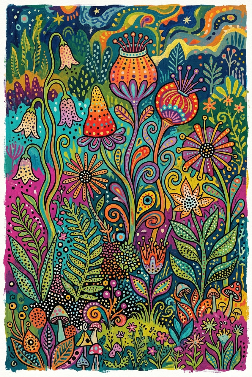 Poster Jardin imaginaire, affiche avec motifs à points