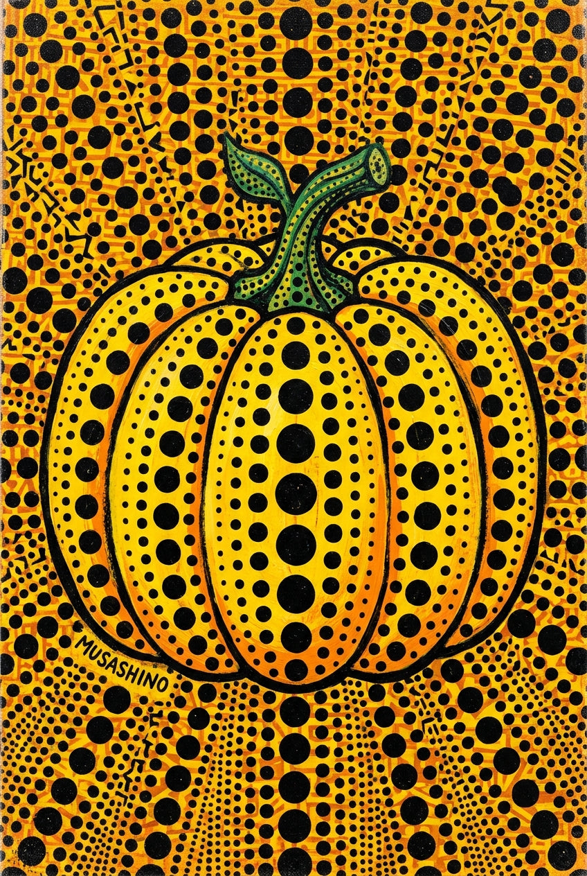 Poster Citrouille Musashino, affiche pois noirs et jaune
