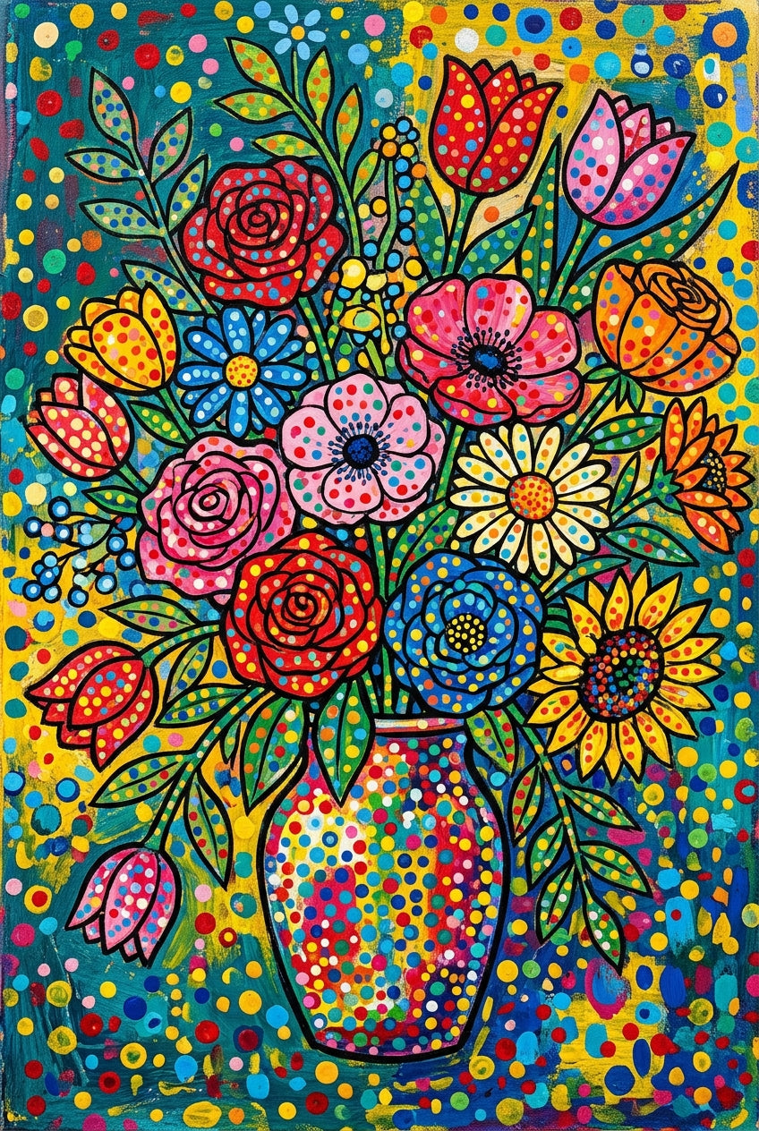 Poster Bouquet de fleurs colorées, style pointillisme