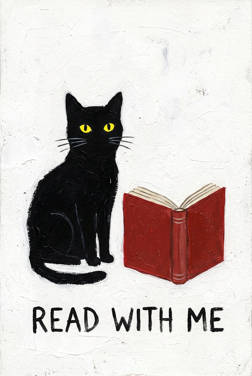 Affiche Chat noir et livre, poster Read With Me