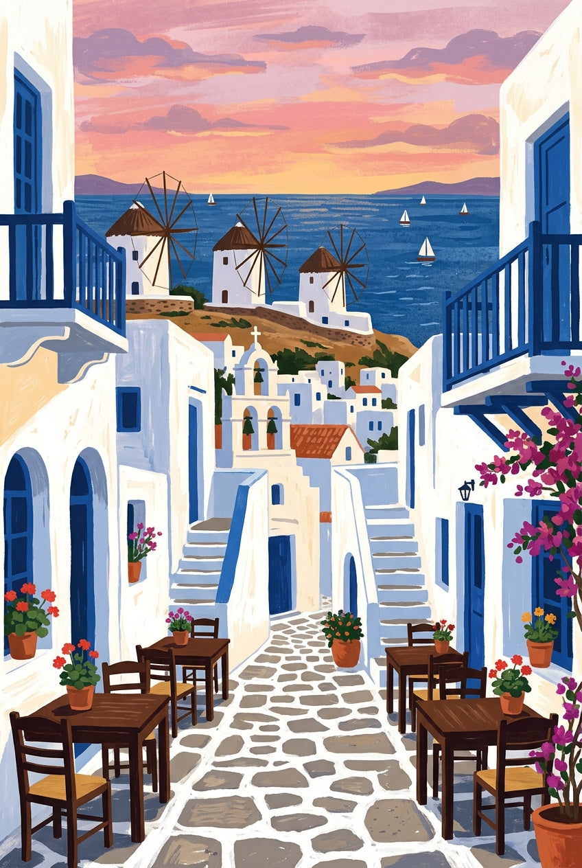 Affiche de Mykonos, poster du village des Cyclades
