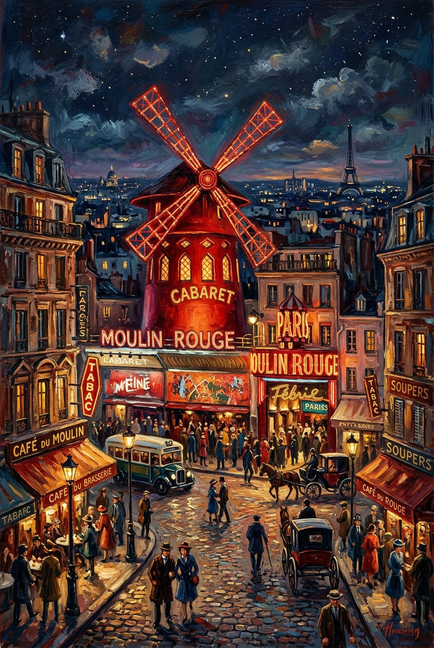 Poster du Moulin Rouge, illustration Paris vintage