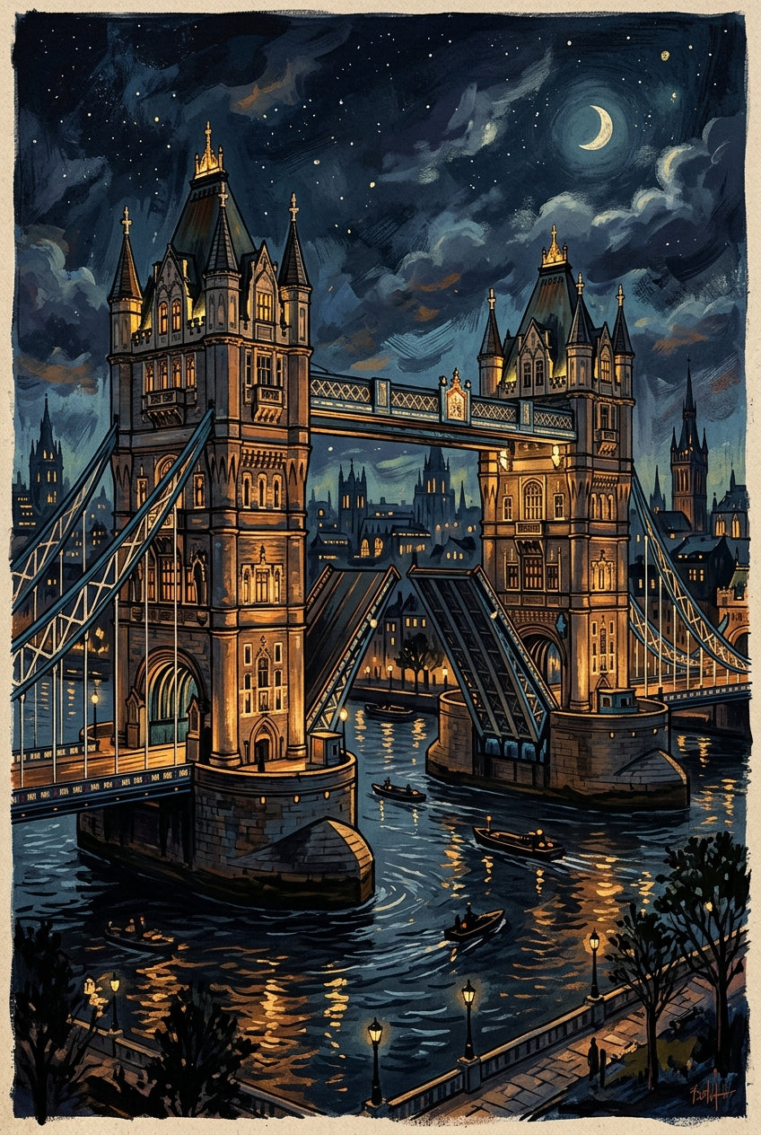 Poster de Tower Bridge, Londres, affiche de nuit
