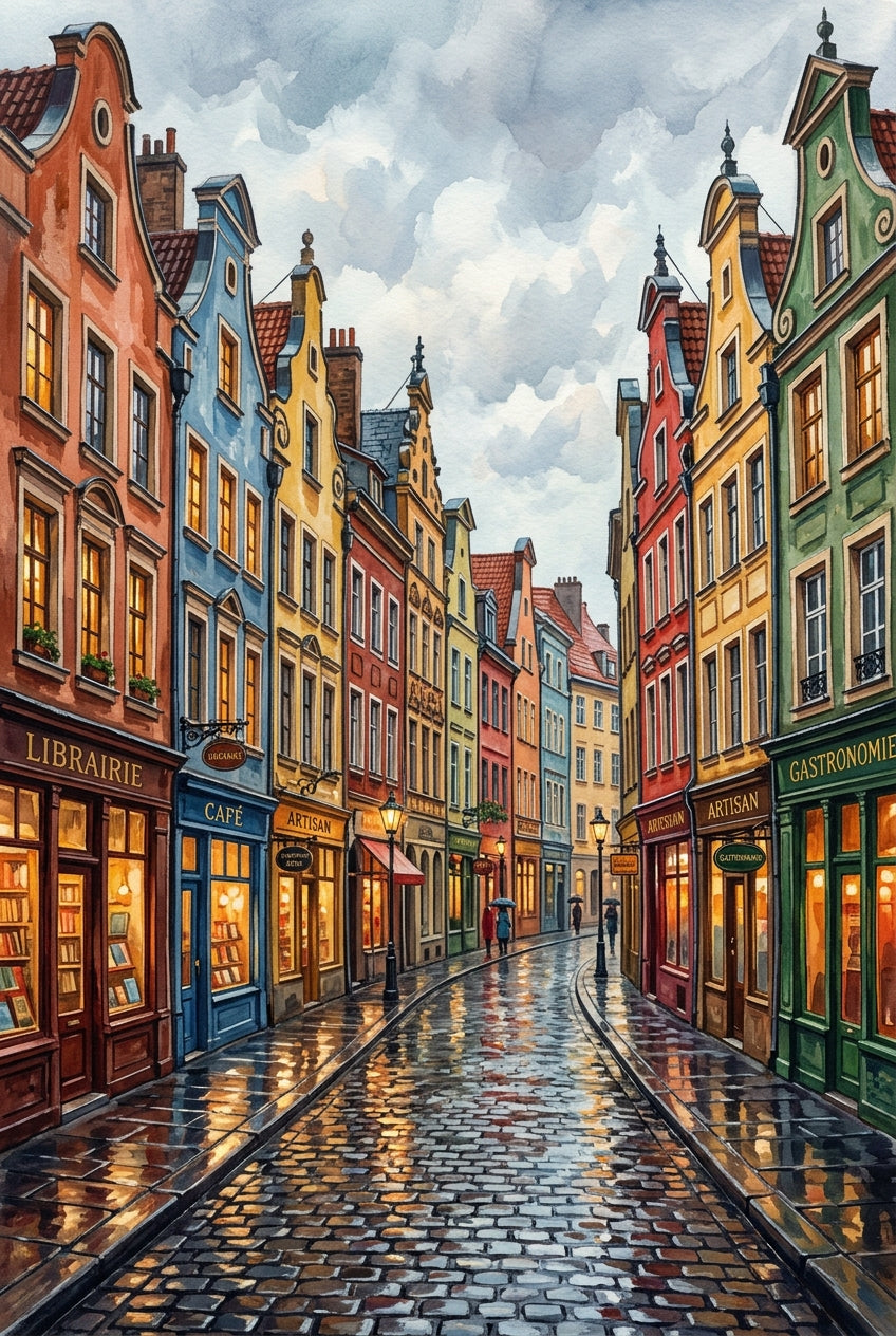 Affiche de Bruges, poster maisons flamandes colorées