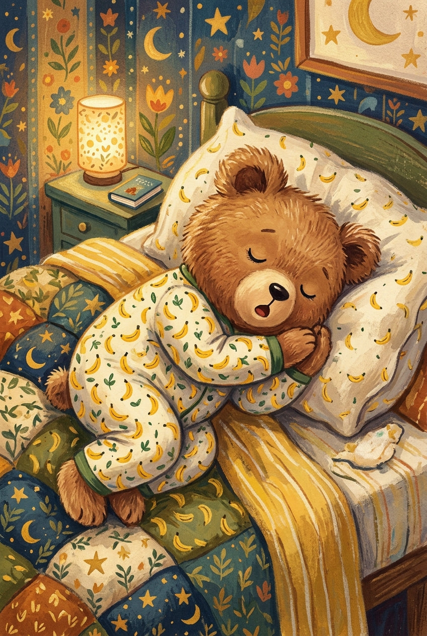 Poster Ours en pyjama, affiche déco pyjama bananes