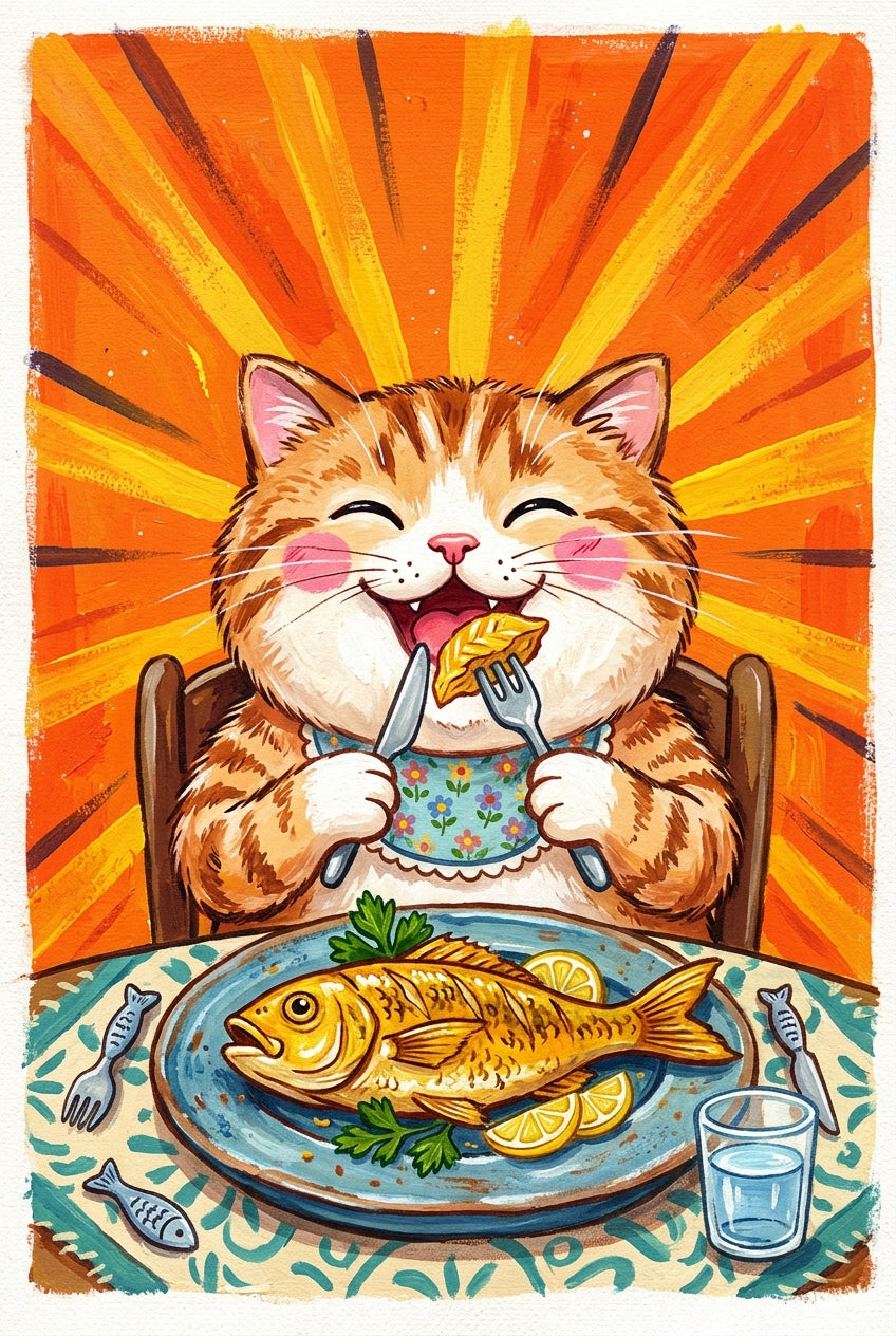 Poster Chat gourmand, affiche décor salon