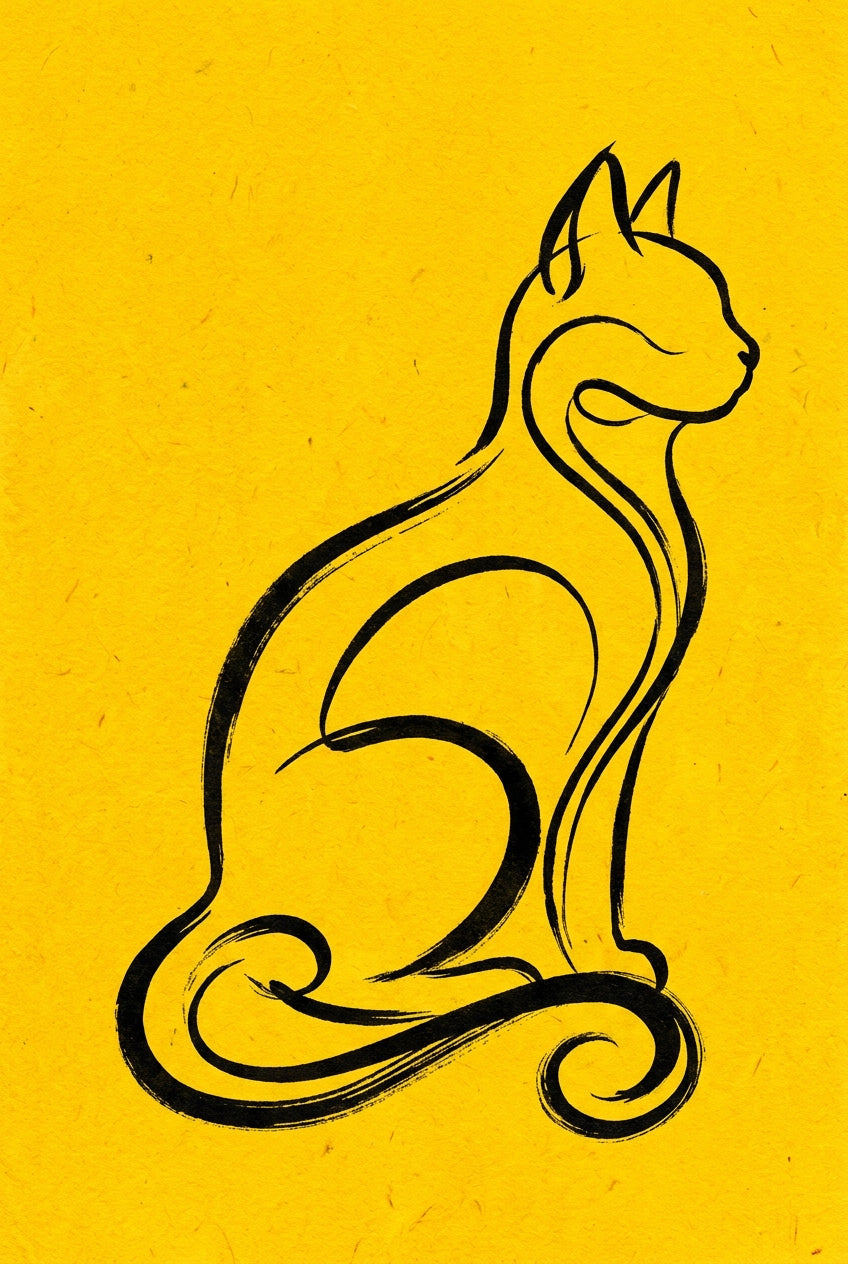 Affiche Chat minimaliste, poster fond jaune pour salon