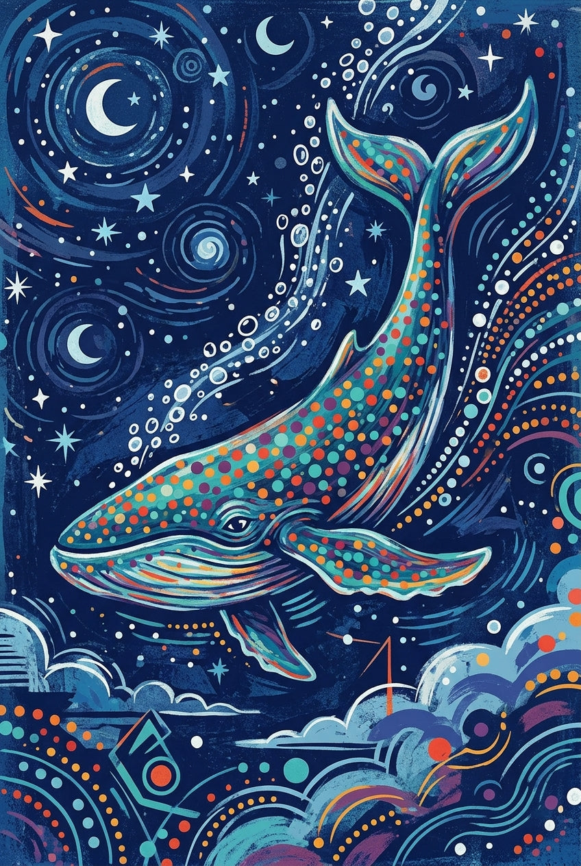 Affiche Baleine céleste, poster motifs colorés pour salon
