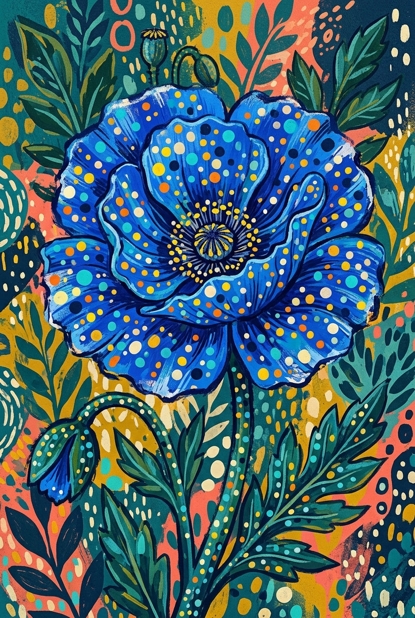 Affiche Coquelicot bleu, poster pointillisme