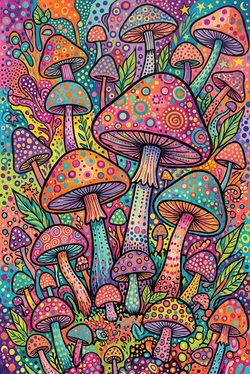 Poster de champignons psychédéliques, motifs à pois
