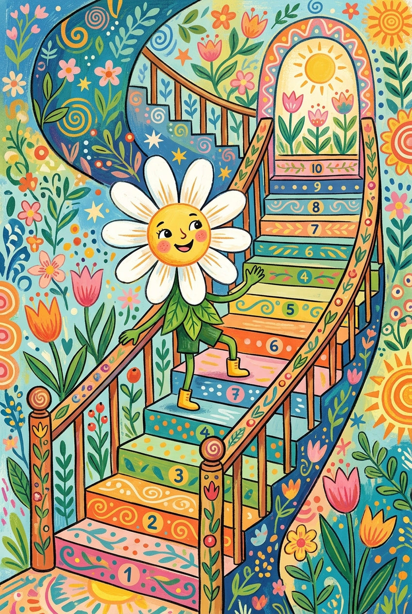 Affiche Marguerite colorée, poster escalier numéroté