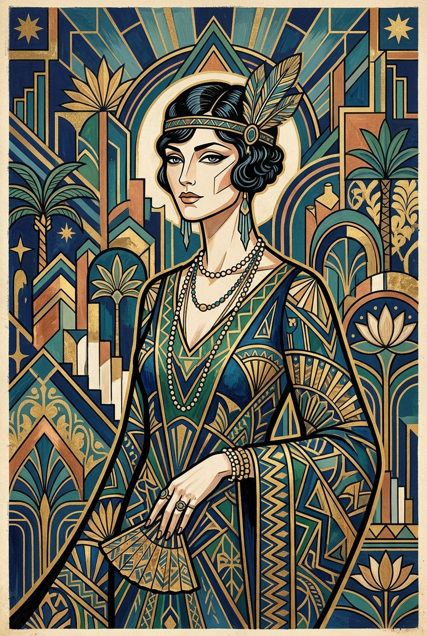 Poster Art Déco, affiche style Gatsby bleu et or salon