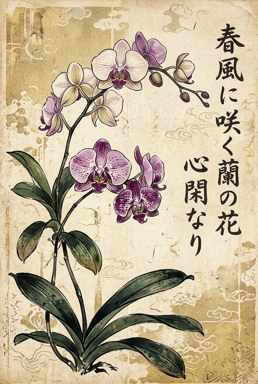 Poster Orchidée japonaise, affiche Calligraphie vintage
