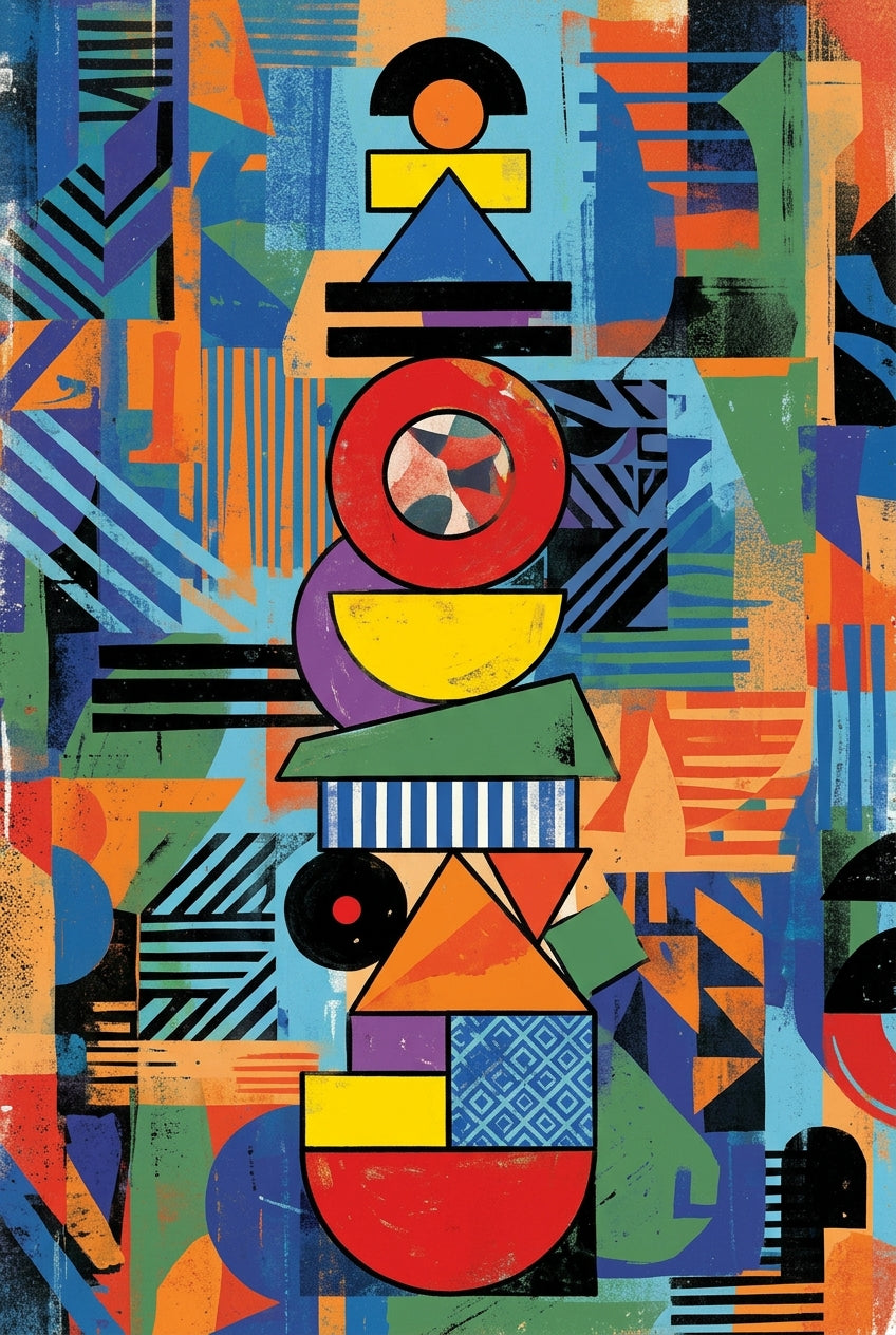 Poster d'un totem abstrait, formes géométriques colorées