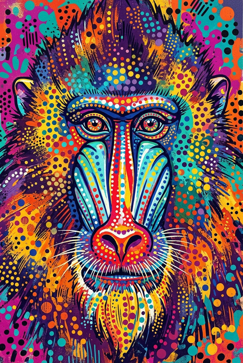 Poster Mandrill, affiche pop art pointillisme coloré