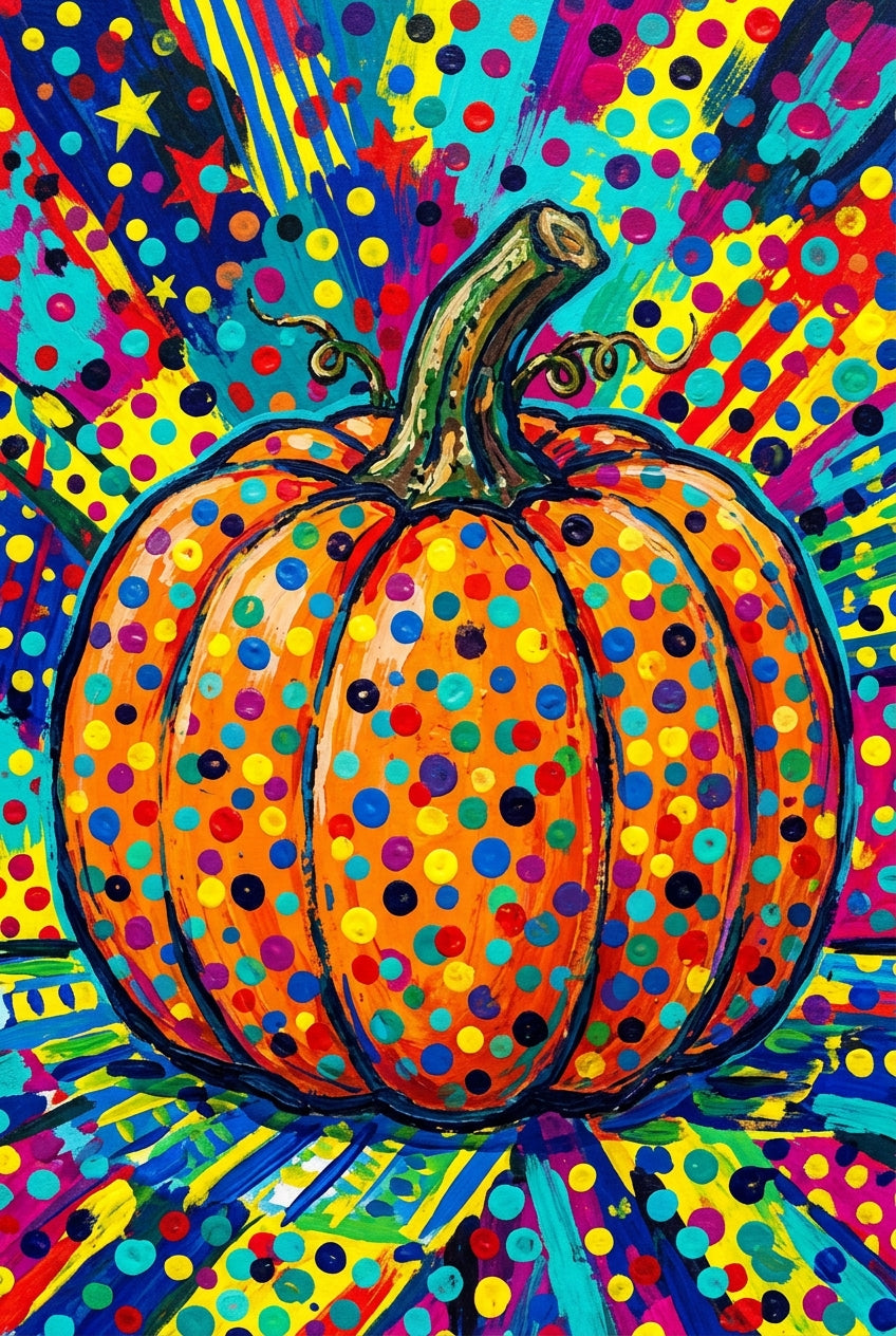 Poster de citrouille à pois, affiche pop art colorée