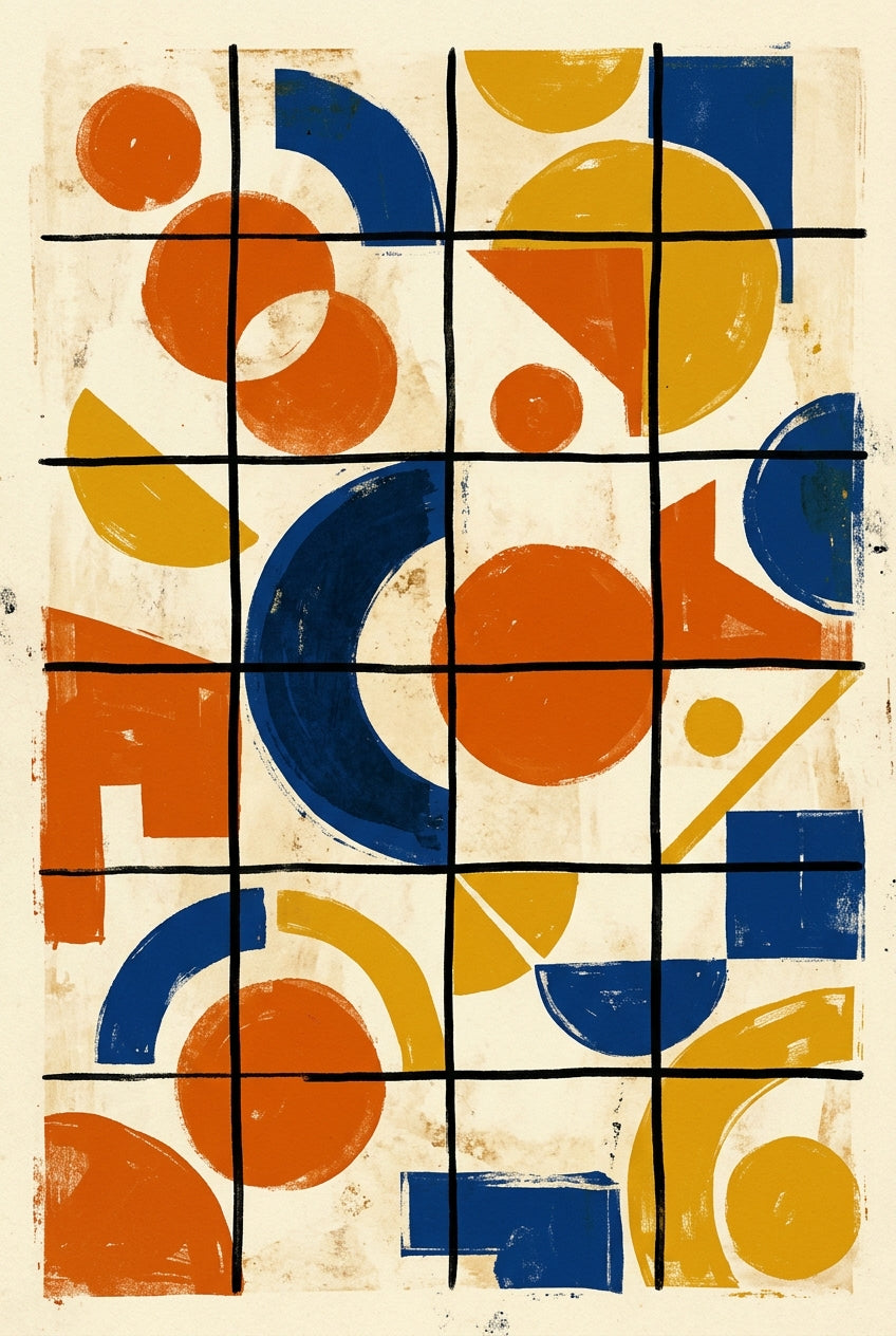 Affiche Art abstrait géométrique, poster formes orange