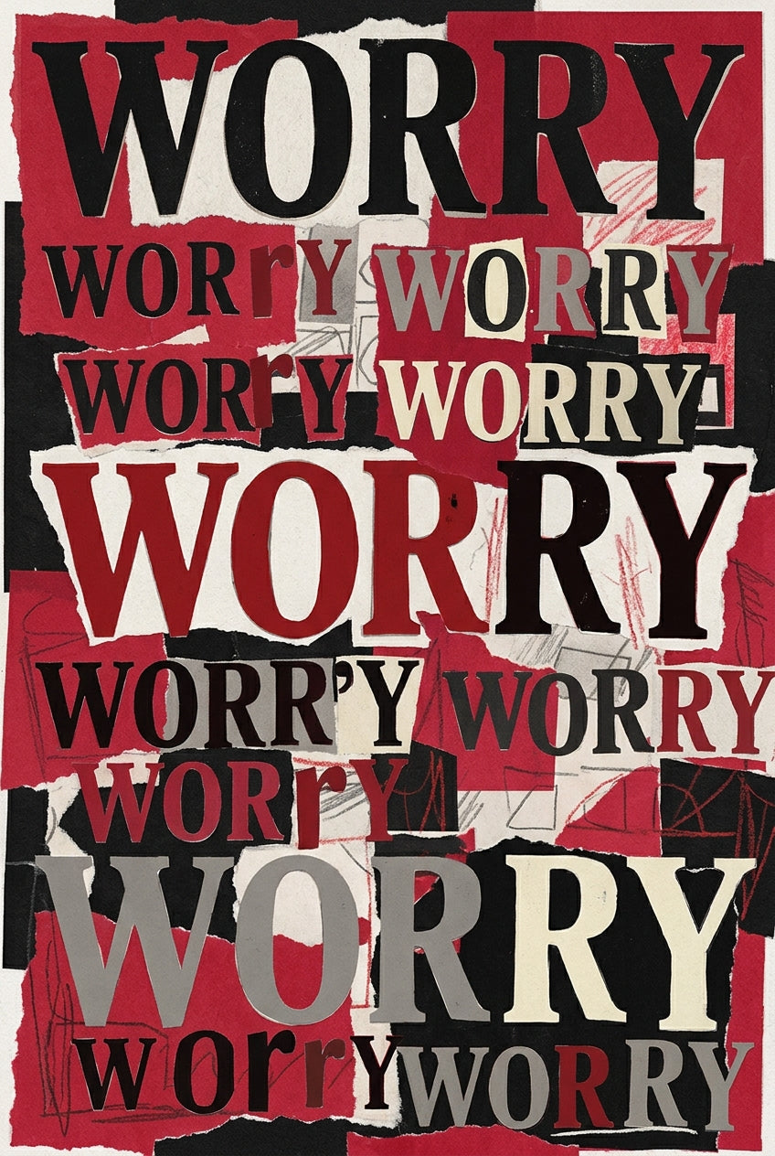 Affiche Worry, poster typographique moderne rouge et noir