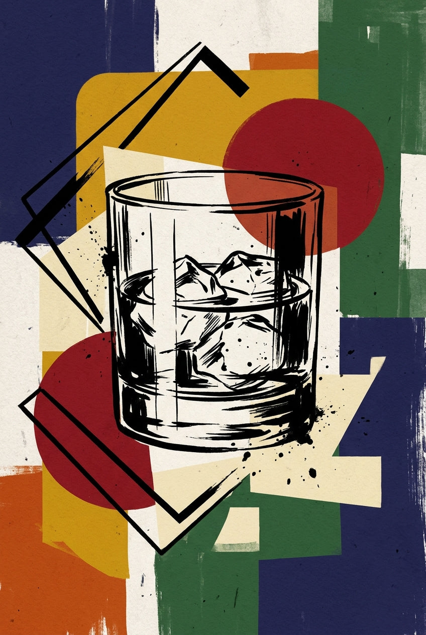 Affiche verre de whisky, poster formes géométriques