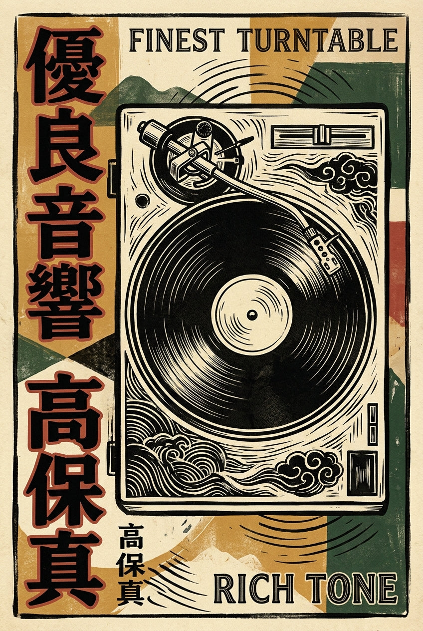 Poster platine vinyle japonaise, style rétro vintage