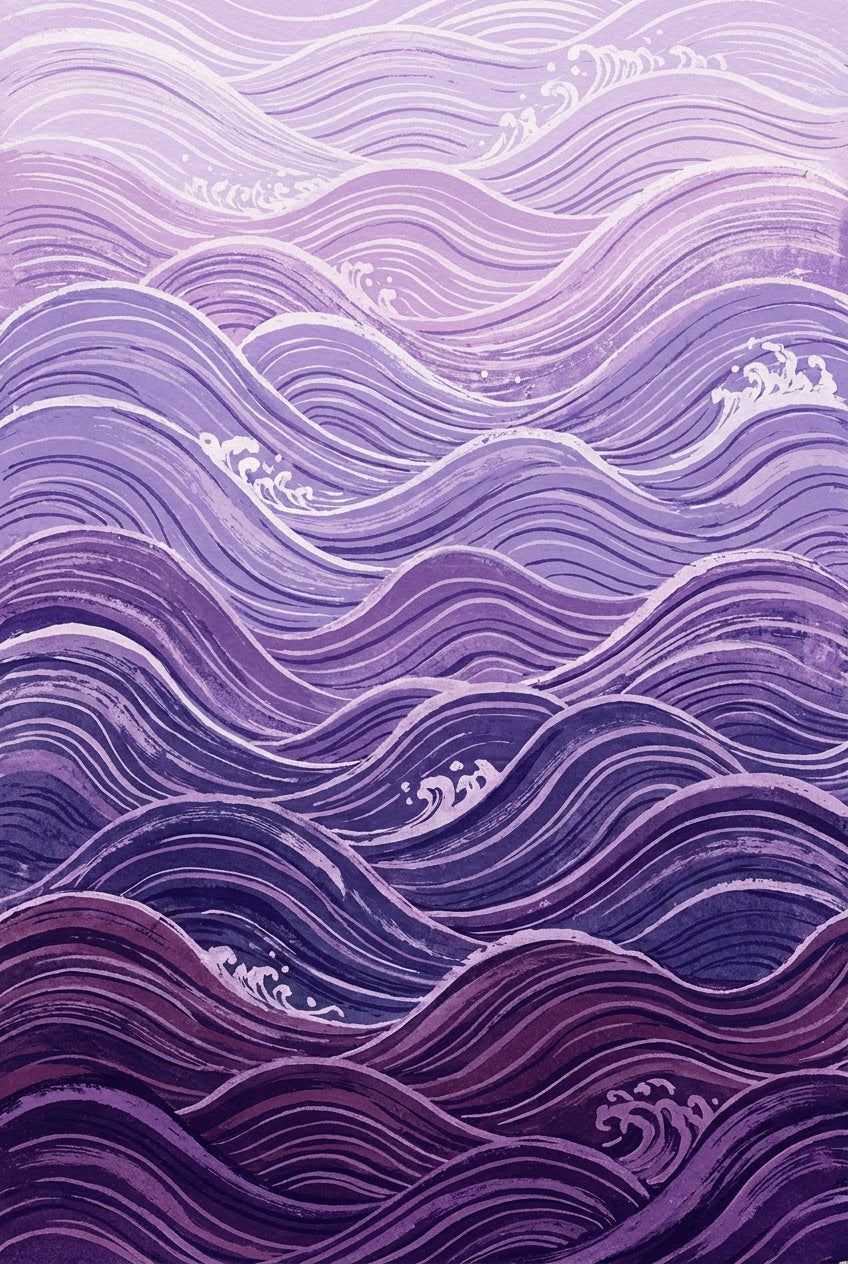 Affiche de vagues japonaises, poster déco violette