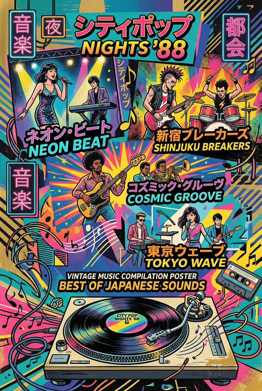 Poster City Pop japonais, affiche ambiance vintage 88