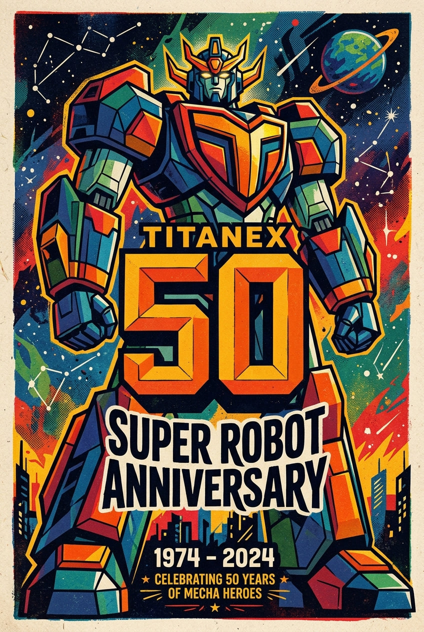 Affiche du Robot Titanex, poster style rétro mecha