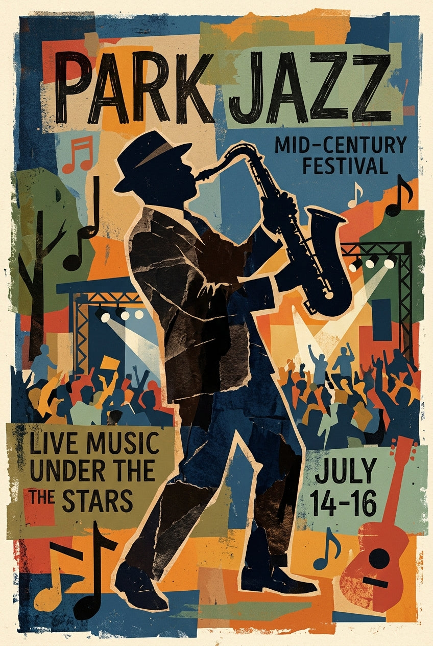 Poster Jazz Mid-Century, affiche vintage saxophoniste