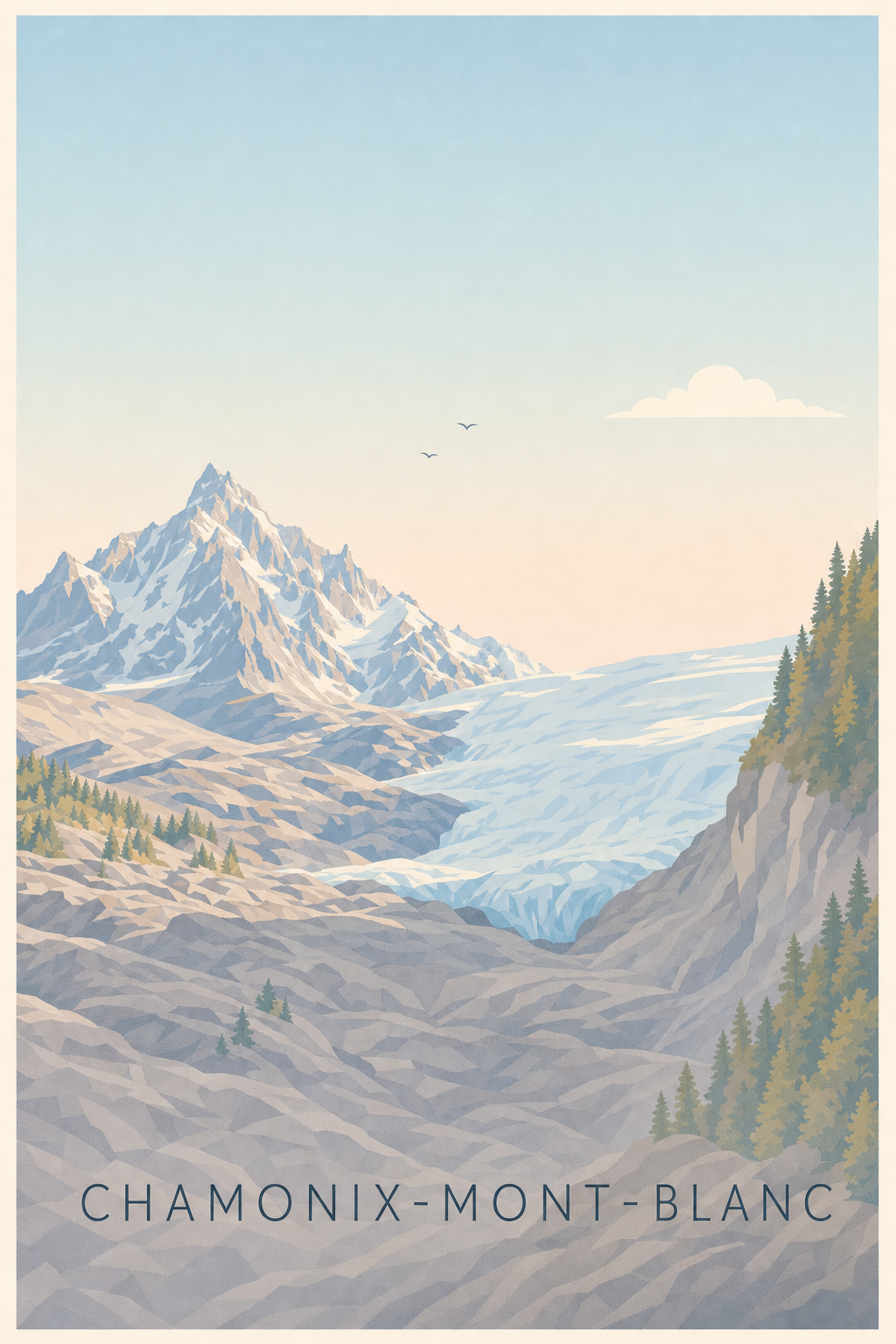Affiche de Chamonix-Mont-Blanc, poster du glacier des Bossons