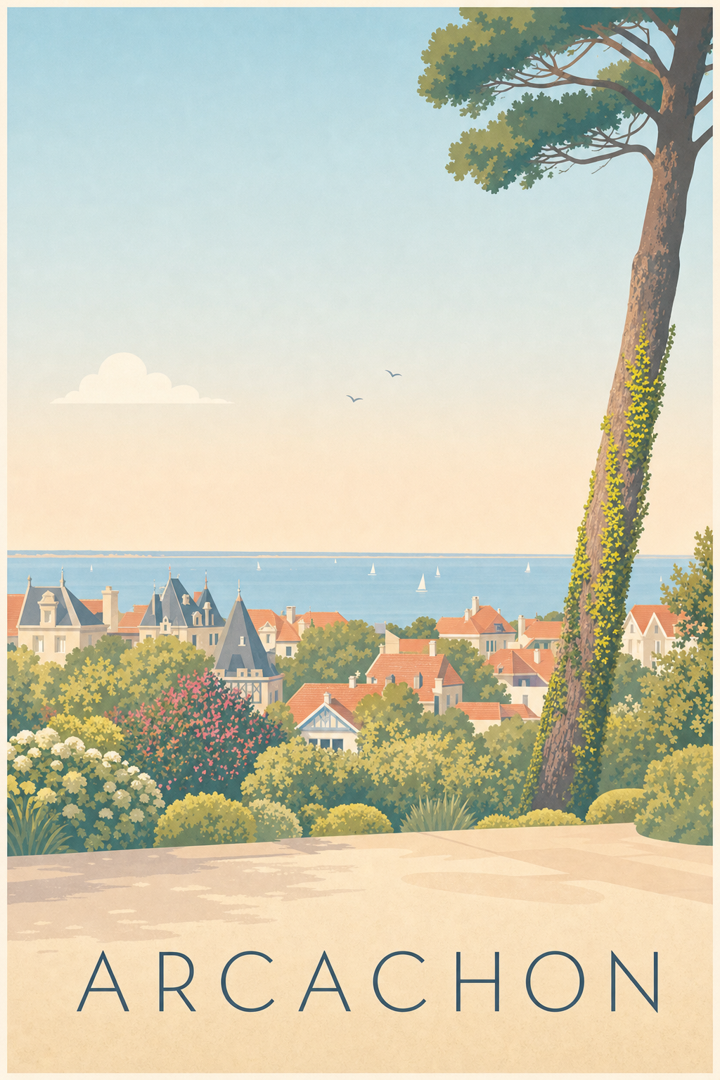 Affiche d'Arcachon, poster des villas de la Ville d'Hiver