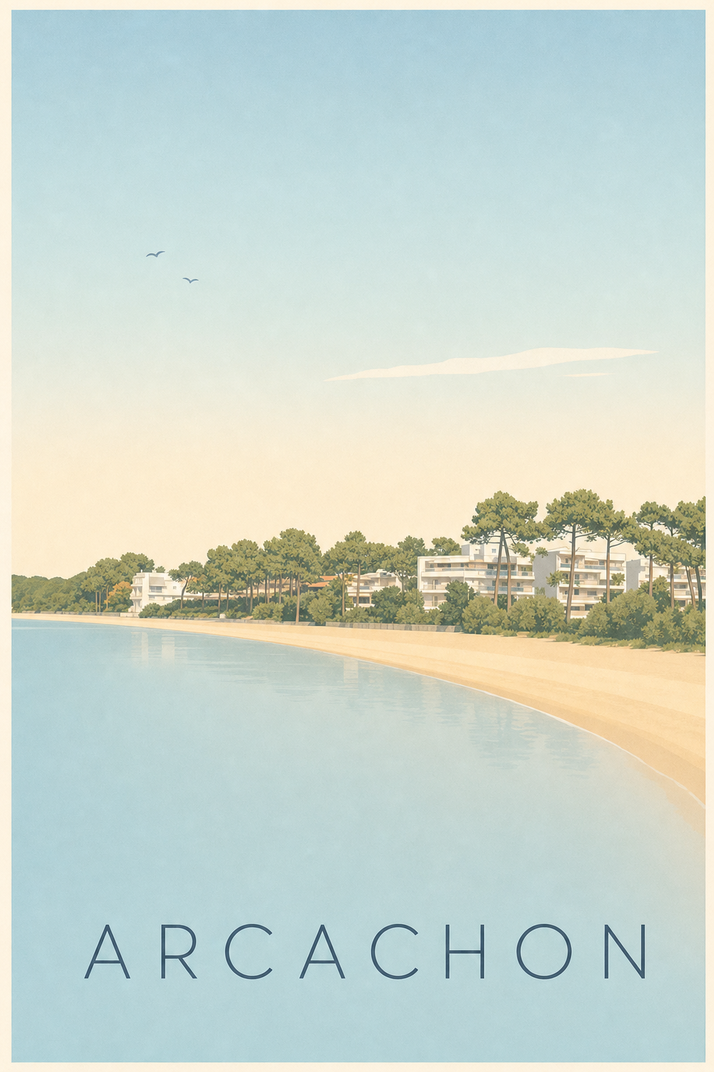 Affiche d'Arcachon, poster de la plage du Moulleau