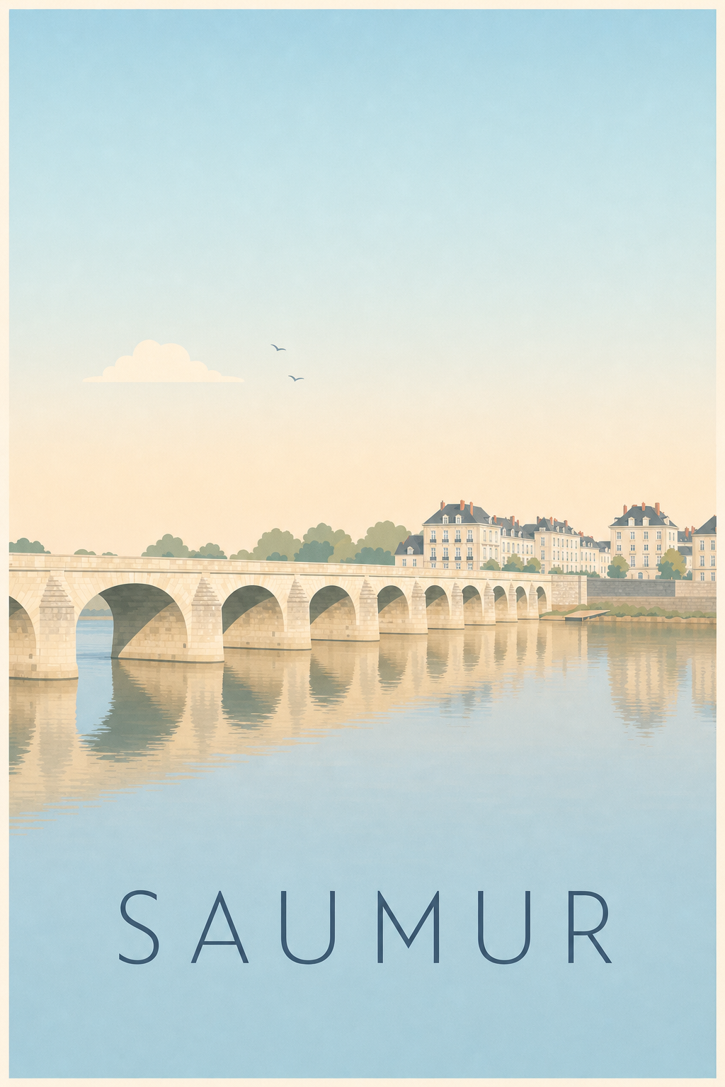 Affiche Saumur, poster illustré des bords de Loire