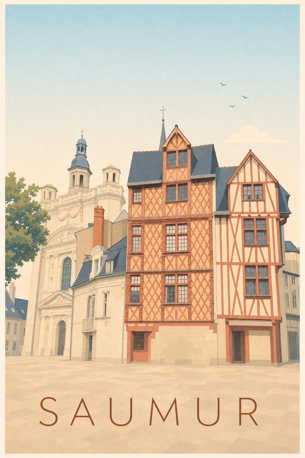 Affiche de Saumur, poster de la place Saint-Pierre