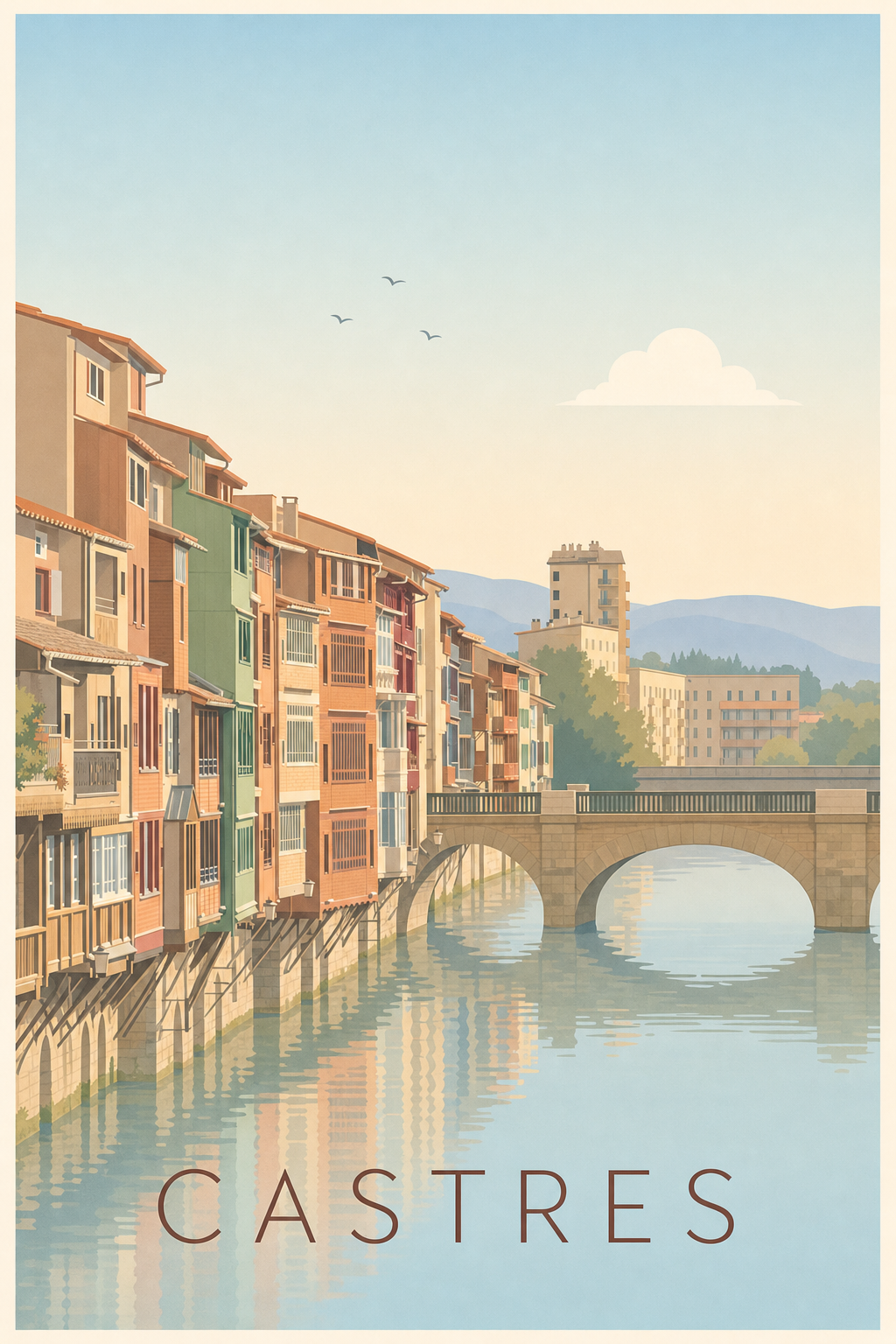 Affiche de Castres, poster des maisons sur l'Agout