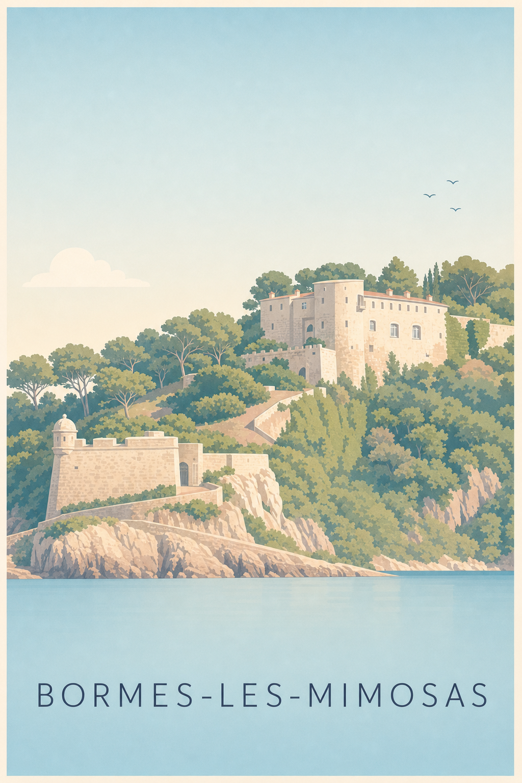 Affiche de Bormes-les-Mimosas, poster du fort de Brégançon