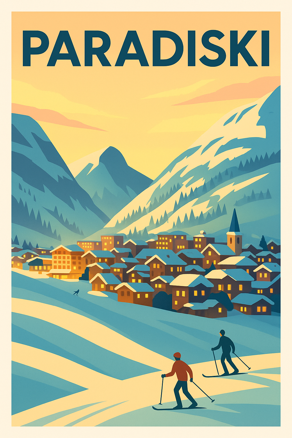 Affiche de Paradiski - L'élégance vintage des sommets enneigés