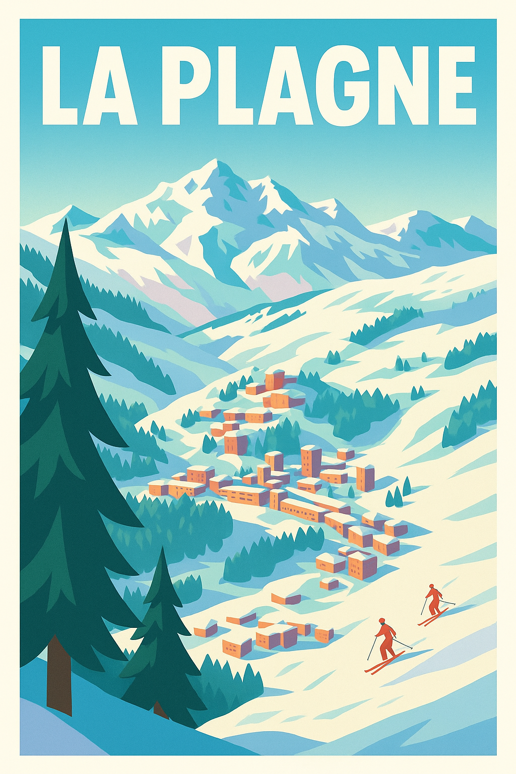 Affiche de La Plagne - L'esprit vintage des sommets enneigés