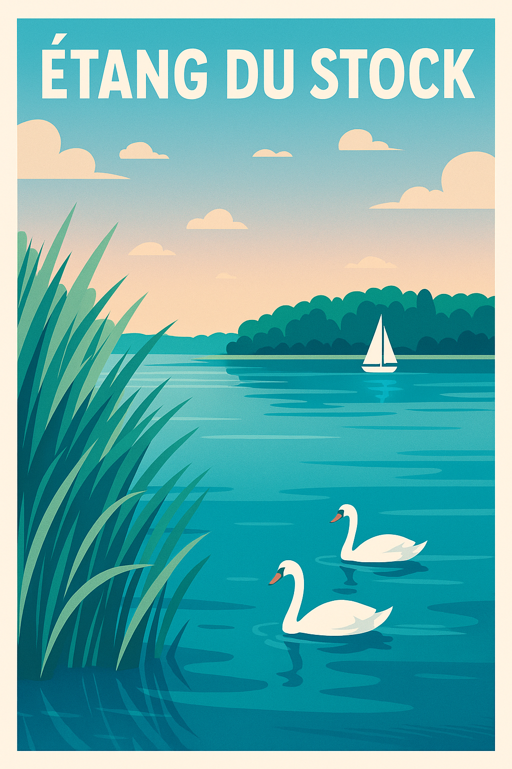 Affiche de l'Étang du Stock, poster cygnes | Afich