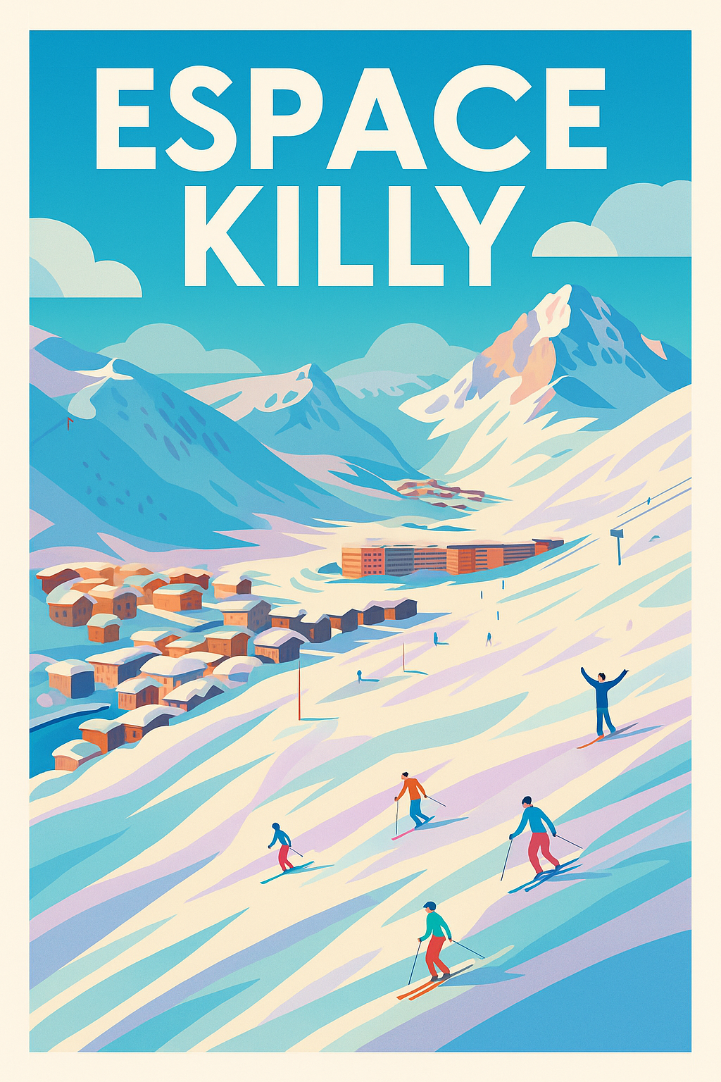 Poster de l'Espace Killy, illustration ski | Afich