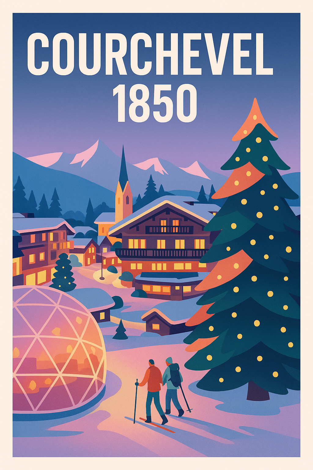 Affiche de Courchevel 1850, poster village enneigé