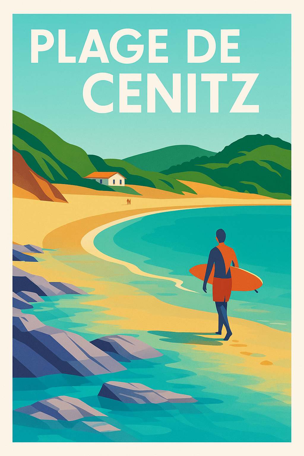 Affiche de Plage de Cenitz - L'esprit surf et sauvage du Pays Basque