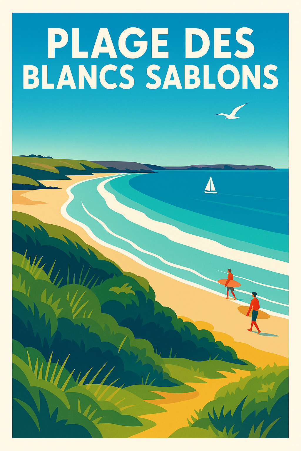Affiche de Plage des Blancs Sablons - L'esprit surf de la côte bretonne